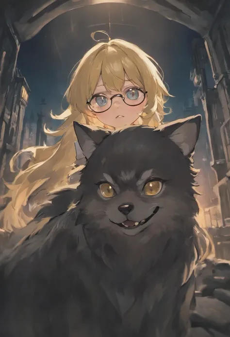 Black Dog, In the werewolf with heterochromia、A cat woman with braces and glasses looks like a favorite putelier