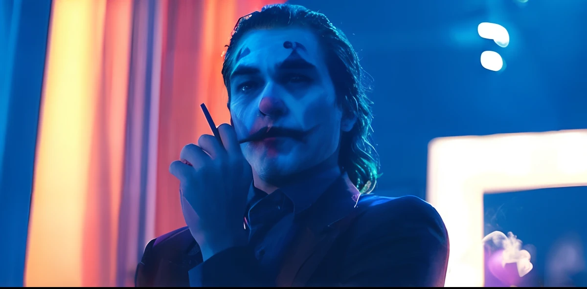 The Joker realistic Joaquin Phoenix smoking a cigarette drinking coffee