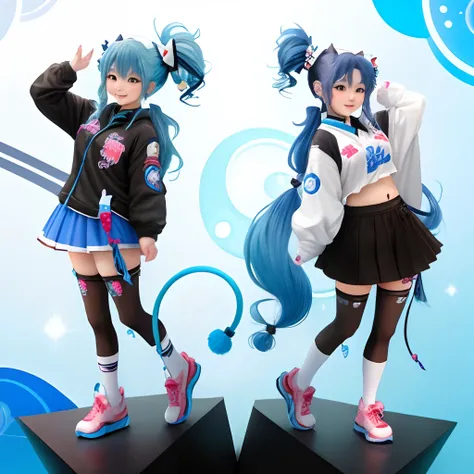 Blue-haired、Twin-tailed、idol