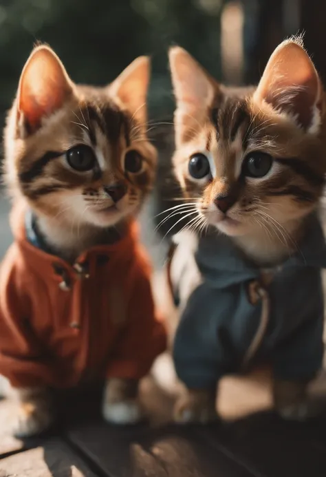 I have two little kittens, a cute little cat, cute kittens, Cutest, Incredibly cute, Adorable and cute, And cute and lovely. They are walking down the street with backpacks, Walking together, commute, Proudly walk down the street, And the cat is walking. T...