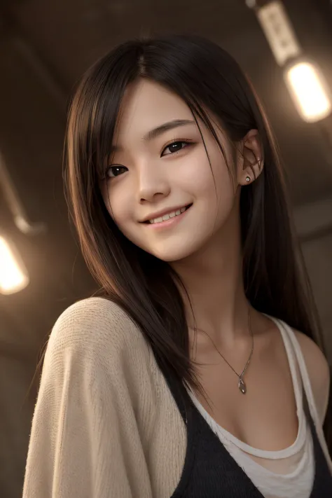 A smile、18 year old girl with pale skin and long teens, Straight black hair. Big, Dark eyes , With an intense and enigmatic look. Wear Orphan Movie Clothing Styles, With a more elegant and sophisticated touch, Match her mysterious and intense personality. ...