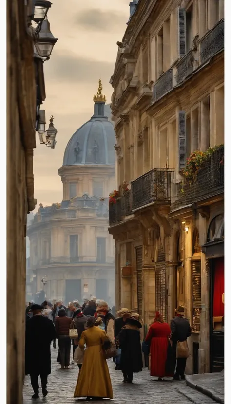 people in the street of the XVII century Paris