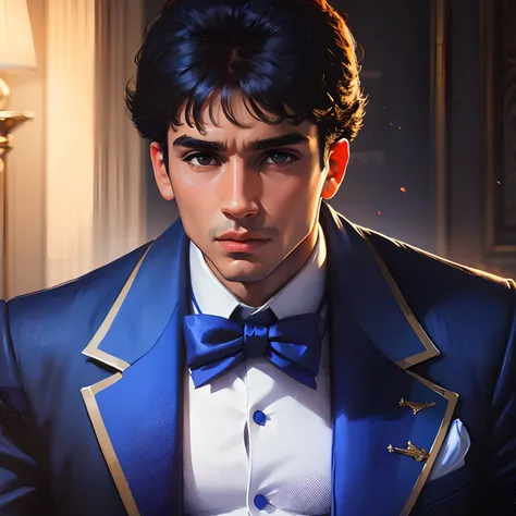 Tony Montana Teen version, wearing a stylish royal blue school uniform, HD portrait