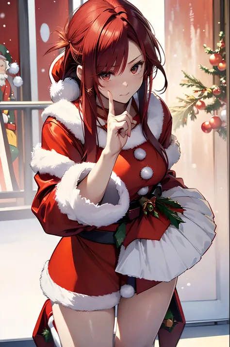 (Best Quality, 8K, Oil Painting, masutepiece:1.2), Ultra-detailed, (Realistic, Photorealistic:1.37), (((full body Esbian)))、Vibrant colors, Studio Lighting, (((white backgrounid)))、Shoulder-length bob hair, (((Santa Claus Costume)))、(((Red Santa Clothes)))...