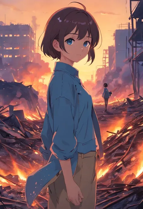 ant with glowing blue spots in burned down wasteland