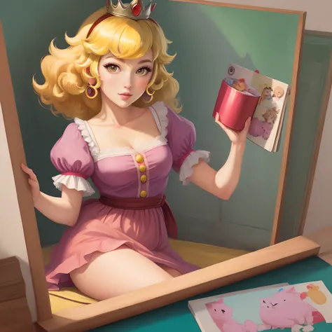 Princess peach drawn in the style of  Studio Ghibli, self portrait, full detail