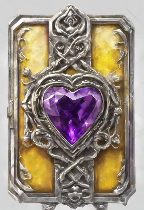 yellow heart shape amethyst belt buckle, silver trim