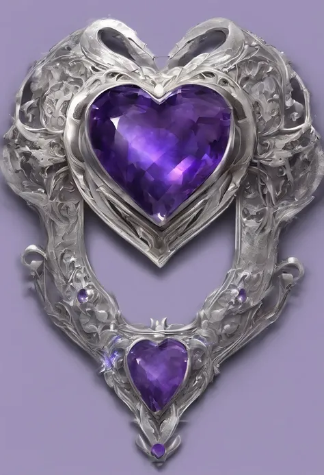 blue heart shape amethyst belt buckle, silver trim