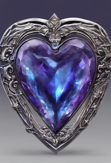 blue heart shape amethyst belt buckle, silver trim