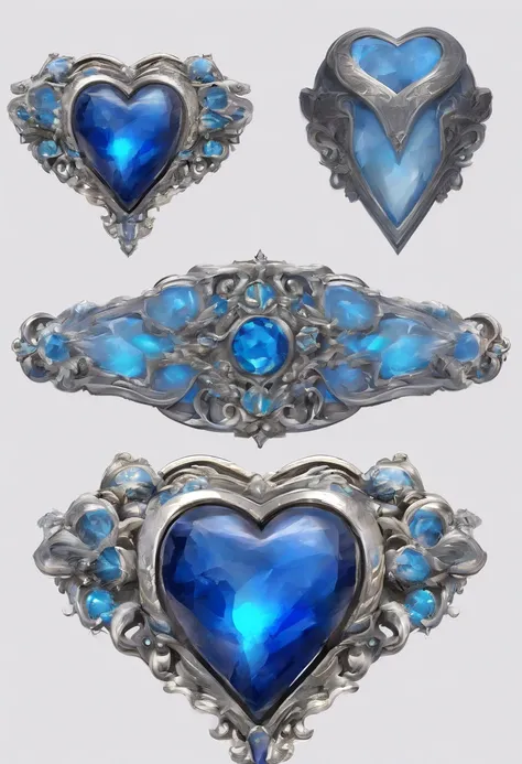 blue heart shape jewel belt buckle, silver trim