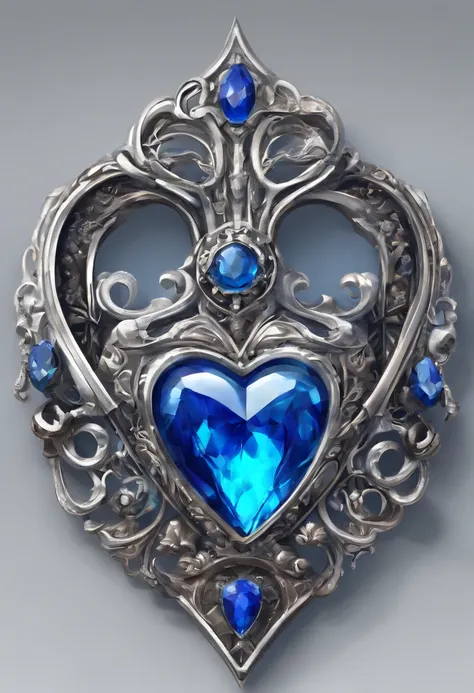 blue heart shape jewel belt buckle, silver trim, tilted a little to the left