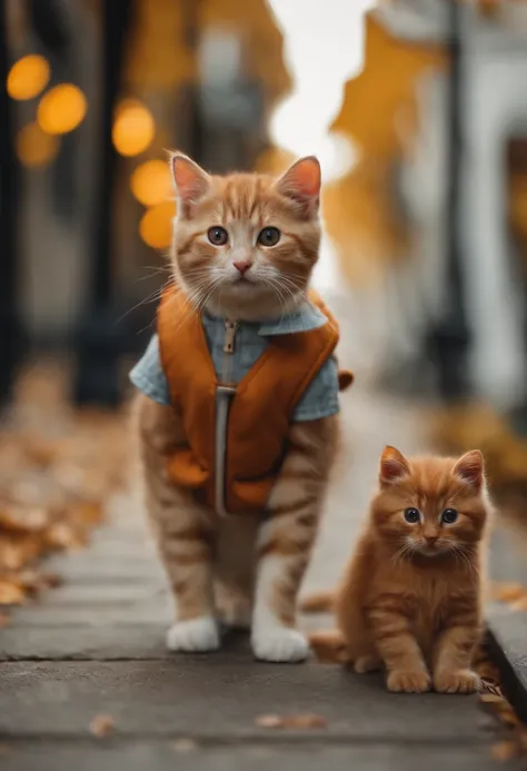 season for autumn、I have two little kittens, a cute little cat, cute kittens, Cutest, Incredibly cute, Adorable and cute, And cute and lovely. They are walking down the street with backpacks, Walking together, commute, Proudly walk down the street, And the...