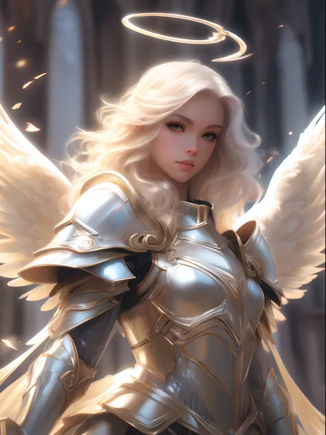 blond angel with halo and wings in a fantasy setting, menina do cavaleiro do anjo, artgerm extremamente detalhado, arte conceitu...