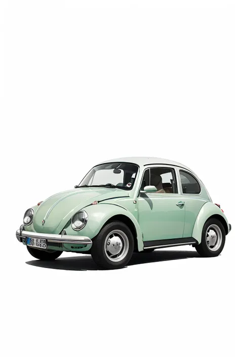 Light green VW Beetle car cartoon lustration on white background, estilo dos desenhos animados, arte vetorial cel sombreada, Cartoon style illustration, illustration!, VectorArt detalhado, Vehicle illustration, arte vetorial sombreada cel limpa, arte vetor...