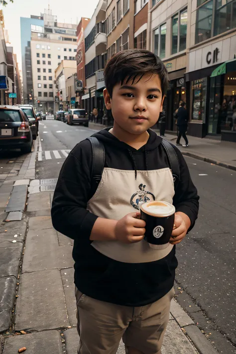 A boy with，Fat Chubby，Coffee on the street