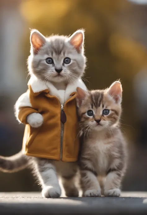 season for autumn、I have two little kittens, a cute little cat, cute kittens, Cutest, Incredibly cute, Adorable and cute, And cute and lovely. They are walking down the street with backpacks, Walking together, commute, Proudly walk down the street, And the...