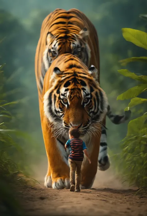 HAPPY BOY WALKING ON TOP OF A TIGER IN AMAZON UHD