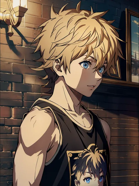 Highres, Masterpiece, Best quality at best,Best Quality,hight quality, hight detailed, boy, 1boy, luck_voltia, tank top,