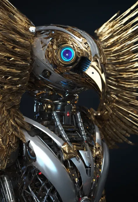 mechanical bird,metallic feathers,artificial intelligence,Futurism,Theo Jansen,The Wind-up Bird Chronicle,Close-up shot,Close-up shot,colour