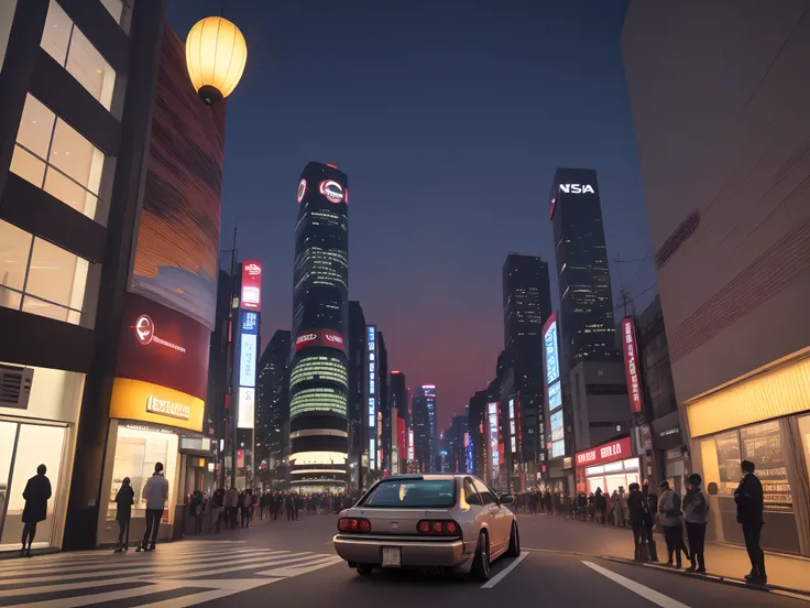 Nissan Skyline r34, Midtown Tokyo (en anglais seulement), coucher de soleil, Cinematic lights