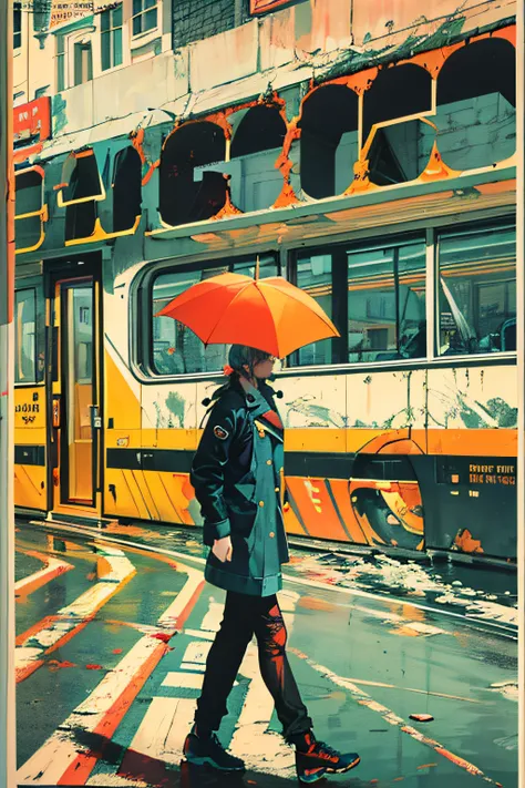 (((dramatic))), (((gritty))), (((intense)))), ocean, wet hunt,  bus stop, The movie poster features (Masterpiece, Best Quality), 8k Wallpaper, highly detailed, poster, vintage, 1960s, Bauhaus, cinematic movie poster, shapes, lines, abstract, propaganda, mi...