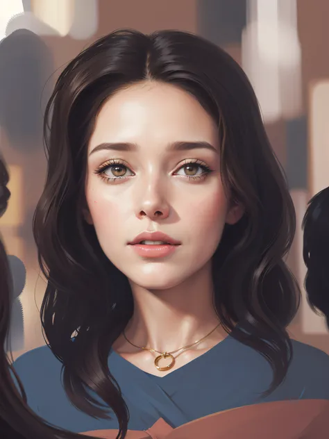 Painting of a woman with long brown hair and a necklace, Against the background of an oil painting, a digital painting of an, Digital Portrait in Oil Painting Style, digital art portrait, cartoon digital painting, digital illustration portrait, realistic f...