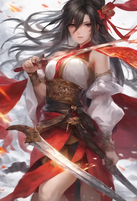 Best quality,masterpiece,ultra high res,(photorealistic:1.4),xiuxian,hyper-realistic fire effect,detailed face,
1girl,long sword,long hair,cleavage,high slit,(fiery aura:1.2),fire magic,beautiful girl,glowing eyes,full body,chinese architecture,heavy snow,...