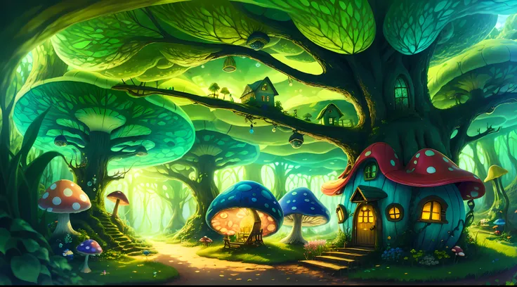 World in a bottle，A fairyland-like hideaway，Colorful mushroom house，a fairy world