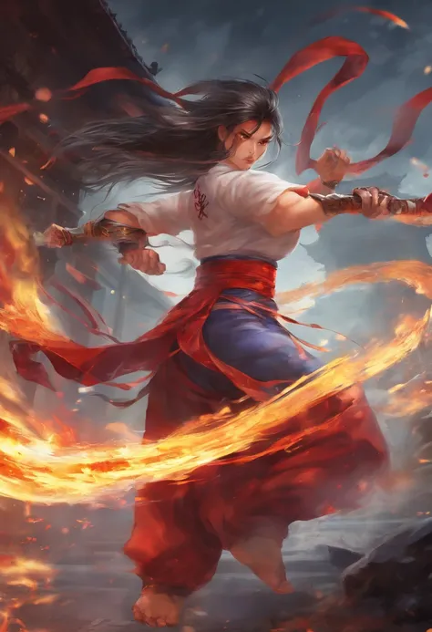 Best quality,masterpiece,ultra high res,(photorealistic:1.4),xiuxian,hyper-realistic fire effect,detailed face,
1girl,long sword,long hair,cleavage,high slit,(fiery aura:1.2),fire magic,beautiful girl,glowing eyes,full body,chinese architecture,heavy snow,...