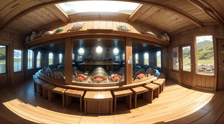 360 panoramic view Inside a crab house