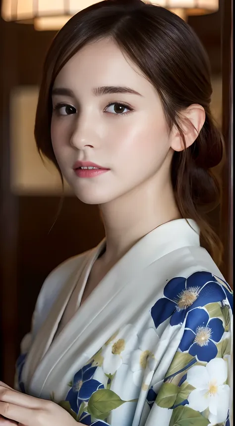 (A hyper-realistic), (hight resolution), (8K), (ighly detailed),  (beatiful detailed eyes), (top-quality), (ultra-detailliert), (​masterpiece), (Detailed face), selfee、faces、softfocus、japanes,  kimono、Daytime、Shrine of Japan、face of emma watson、Colossal ti...