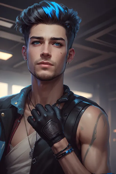 Change beground cyberpunk handsome boy realistic face