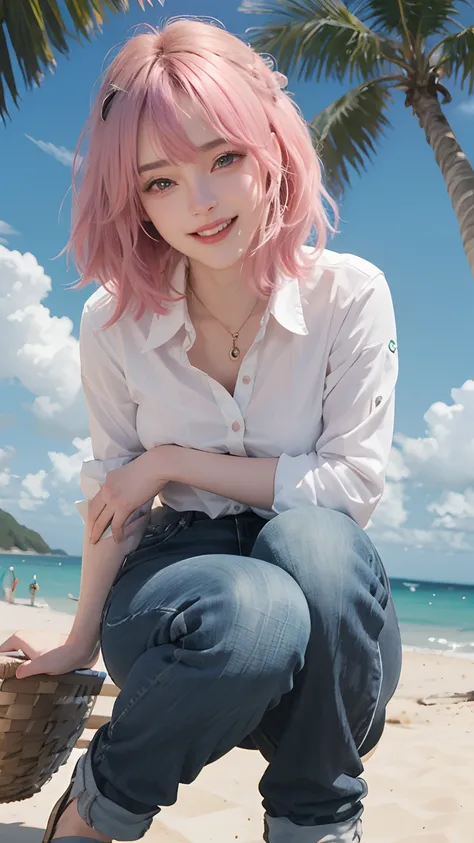 Lora realistis 1 girl with pink hair sweet laugh