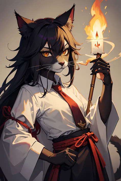 araffe cat with a shirt on holding a stick and a lit candle, god of cats, the dark god of cats, samurai cat, anthropomorphic cat, an anthro cat, cat smoking a cigar, cat smoking a cigarette, portrait of a cat as a pirate, cat warrior, new cats movie, human...