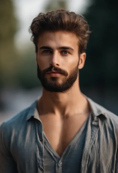 Homme de 20 ans avec barbe, poitrine poilue, hairy shoulders, sparse chest hair, cheveux, Strong male characteristics, Very attractive man with beard, Bel homme barbu, torse masculin partiellement poilu, barbu, chaume, Male characteristics, Curly beard, Pe...