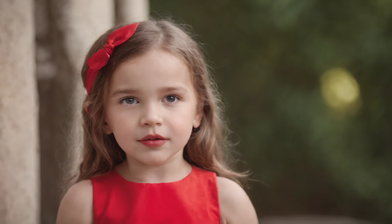 Portrait of little girl with sweet and cute tongue sticking out in red dress