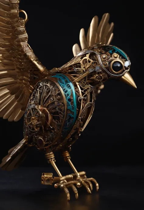 A mechanical bird，Metal wings，Mechanical gears