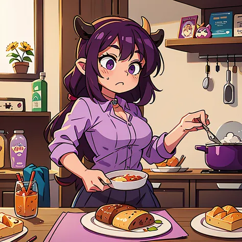 Purple girl cow cooking