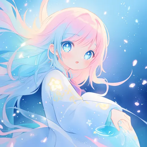 beautiful anime girl in colorful liquid dress, vibrant pastel colors, (colorful), magical lights, sparkling lines of light, inspired by Glen Keane, inspired by Lois van Baarle, disney art style, by Lois van Baarle, glowing aura around her, by Glen Keane, j...