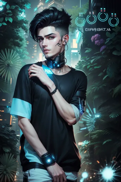 Change background cyberpunk handsome boy