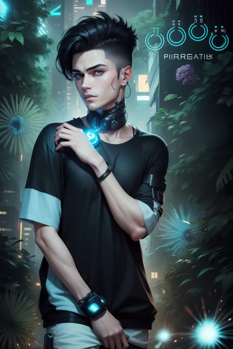 Change background cyberpunk handsome boy