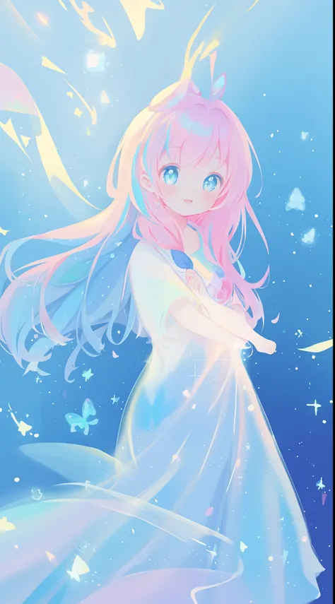 beautiful anime girl in colorful liquid dress, vibrant pastel colors, (colorful), magical lights, sparkling lines of light, inspired by Glen Keane, inspired by Lois van Baarle, disney art style, by Lois van Baarle, glowing aura around her, by Glen Keane, j...