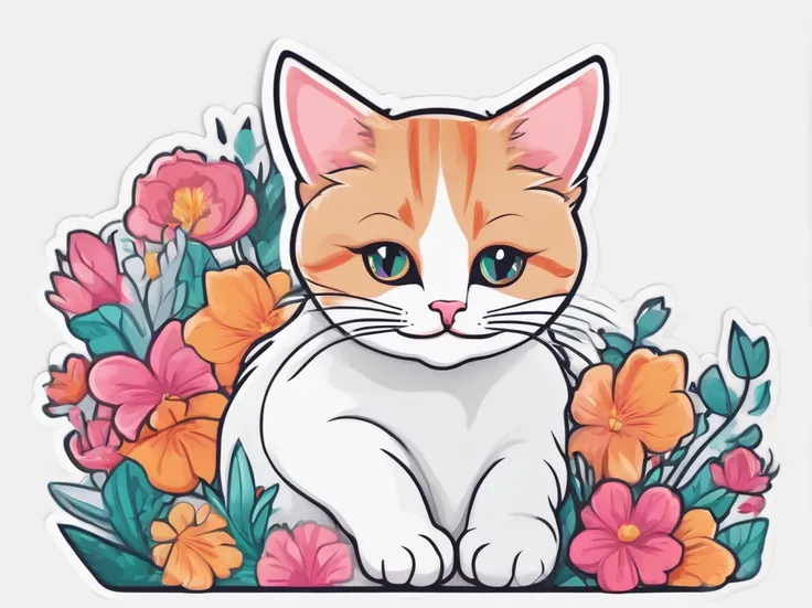 cat cutout sticker design, with a white outline, in vibrant vivid colors, on a PNG background, stickers
kawaii cat, professional sticker design, flat design, vector lines, colorful