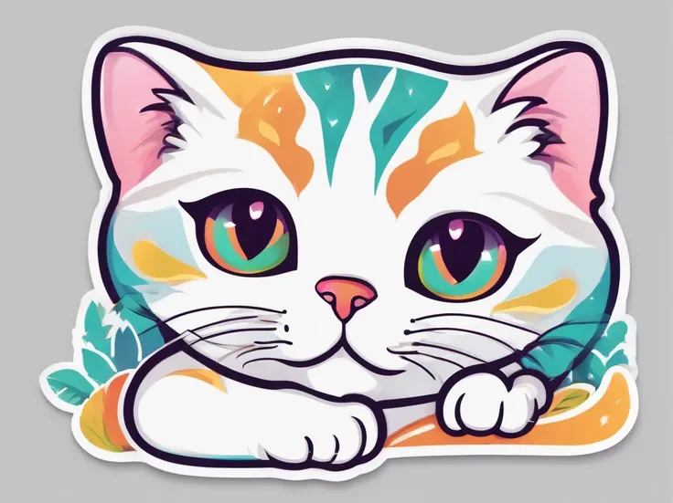 cat cutout sticker design, with a white outline, in vibrant vivid colors, on a PNG background, stickers
kawaii cat, professional sticker design, flat design, vector lines, colorful