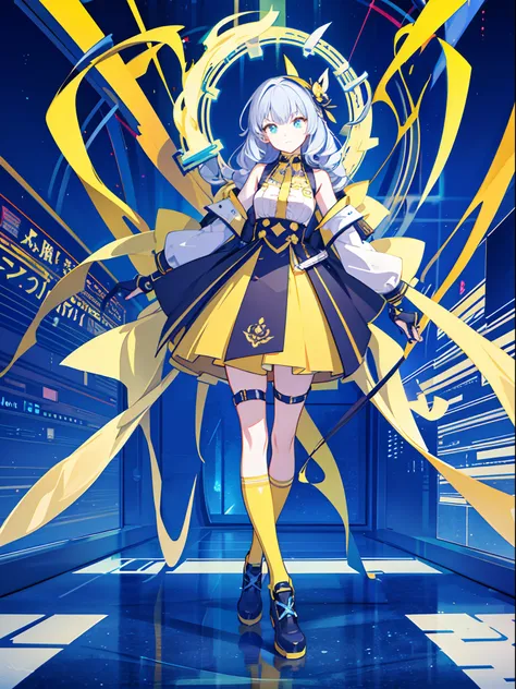 a concept art design for a yellow vtuber, detailed design, super unique, full body, fashion