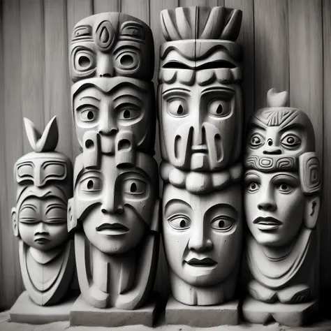 Black and white, tiki totem pole