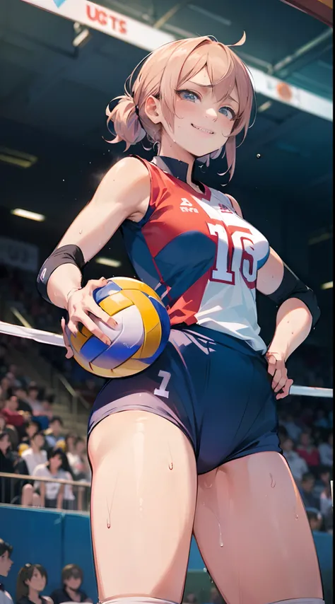 (((masuterpiece))), (((Best Quality))), (((Ultra Detail Art))), (((hight resolution))), ((superfine illustration)), ((Ultimate cutie)), Detailed beautiful face, Shiny hair, (gyaru ), medium breasts, ((potbelly)), (((Solo))), (((female volleyball player))),...