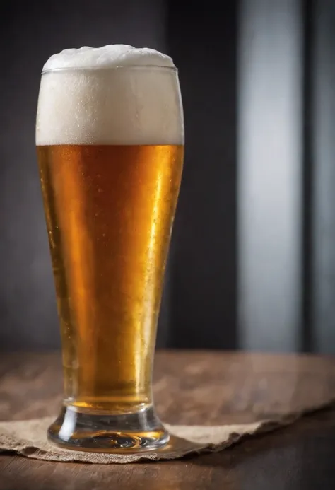 a glass of beer, cold beer, with real foam on the edge, a glass glass, style like tulip, like tulip full of beer, similar to beer advertisements, beer commercial, --auto