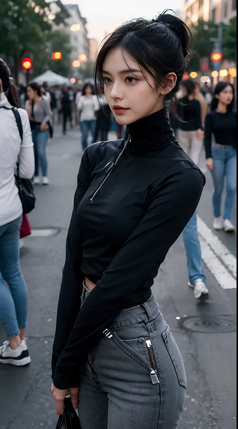 (shoulder length straight short black hair: 1.3), （Extremely meticulous CG 8k wallpaper），（Extremely refined and beautiful），（Masterpiece），（best qualtiy：1.0），（Ultra High Resolution：1.0），beautiful light up，Perfect lightning，realistic shaded，[A high resolution...