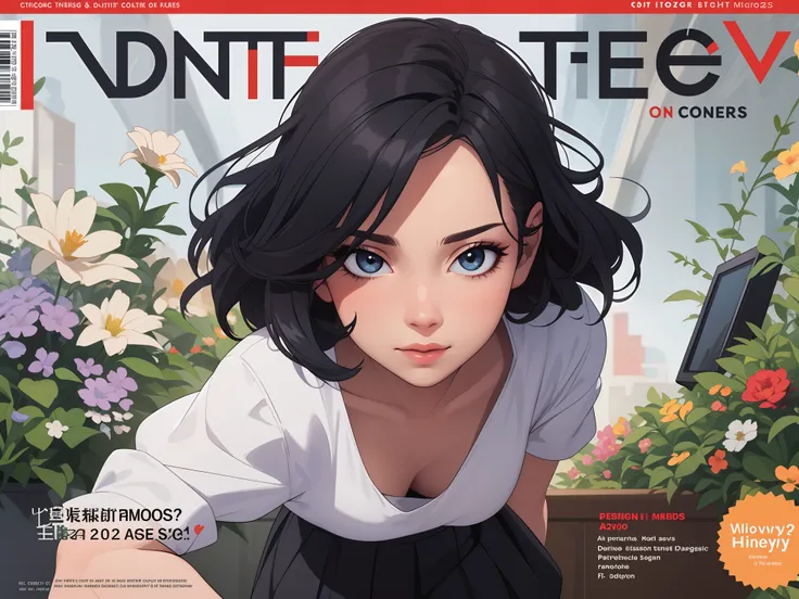 masuter piece,Best Quality,Ultra-detailed), (A detailed face),1girl in,Short bob with black hair,Baggy white shirt and long skirt, Unclear, Floral ornament, Very detailed, Dynamic Angle, cowboy  shot, Most Beautiful Forms Chaotic, elegent, Fauvistdesign, B...